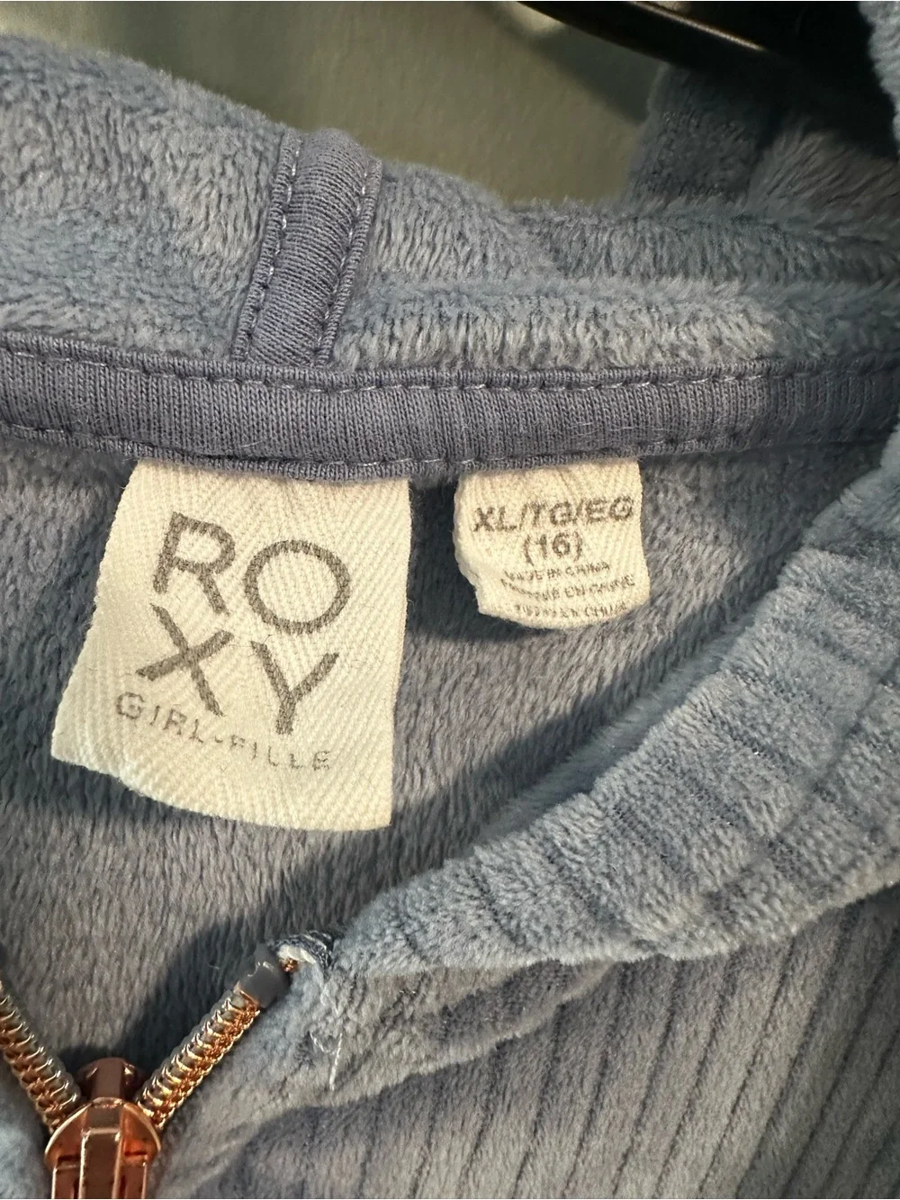 Roxy Girls' Light Blue Ribbed Hooded Zip Jacket